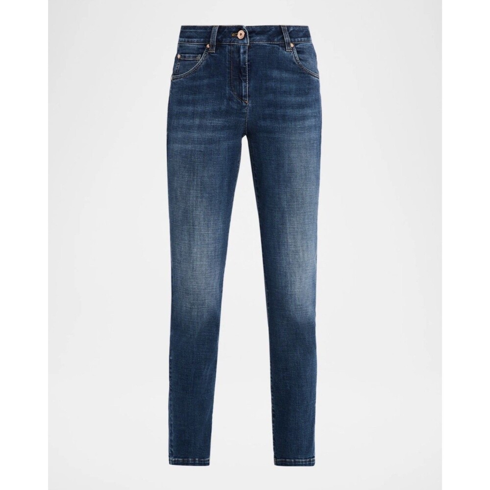 Brunello Cucinelli High Rise Skinny Jeans Dark Blue Luxury Denim Sz US 8 44 NWOT